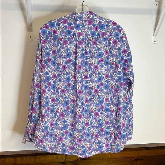 Talbots Purple and Blue Floral Button Down Cotton Top- M - Picture 3 of 5
